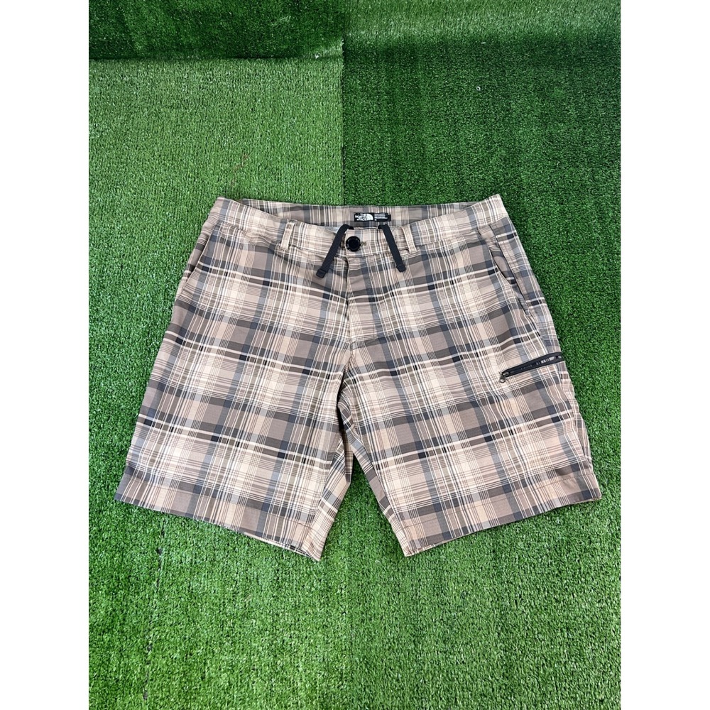 The North Face Mens Plaid Hiking Shorts Tan Brown Size 38 Cargo Pocket